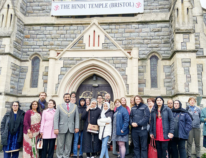 A group gathering of the Bristol Multi-Faith Forum led by Mayor, Councillor Tom Aditya