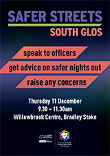 Poster advertising the Safer Streets event