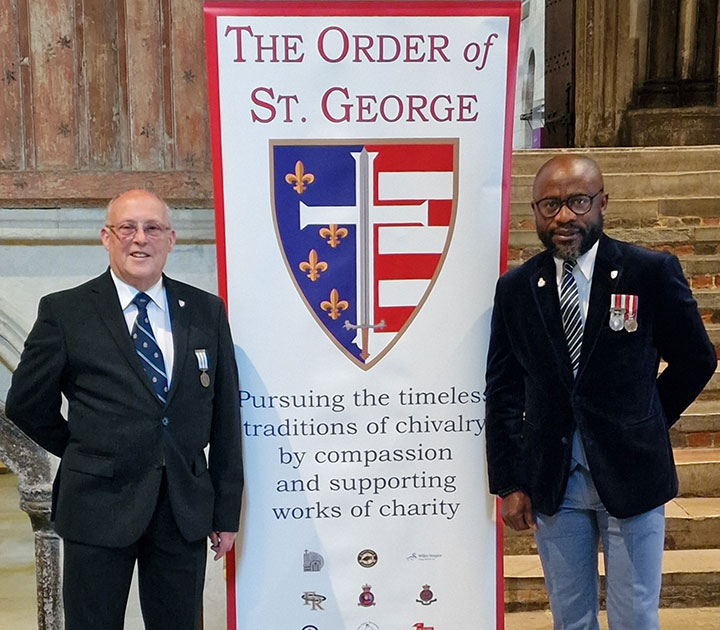 Photo of Cllr Tony Griffiths and Cllr Franklin Owusu-Antwi awarded the Order of St George Rochester Cathedral