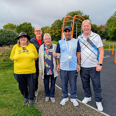 Photo of Mayor, councillors, local resident and PT instructor attending the Jubilee Green leisure equipment taster session on Wednesday 8th October 2025
