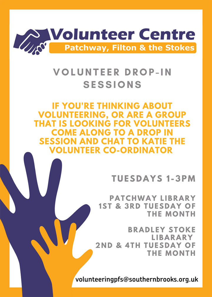 Poster advertising the Volunteer Drop-in Sessions (all text content displayed on page)