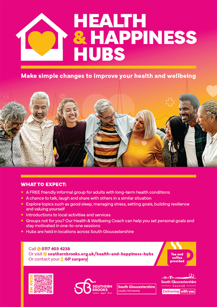 Poster advertising the Health & Happiness Hubs