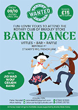 Poster advertising the Barn Dance with Jig Mad Wolf Ceilidh Band