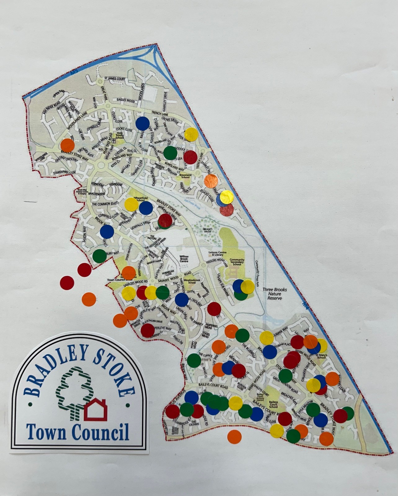 A map showing the locations of planted trees