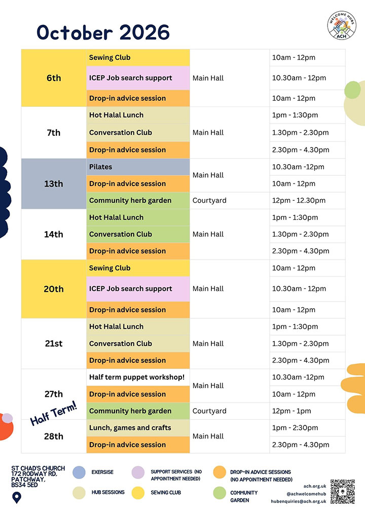 Poster showing the October Timetable