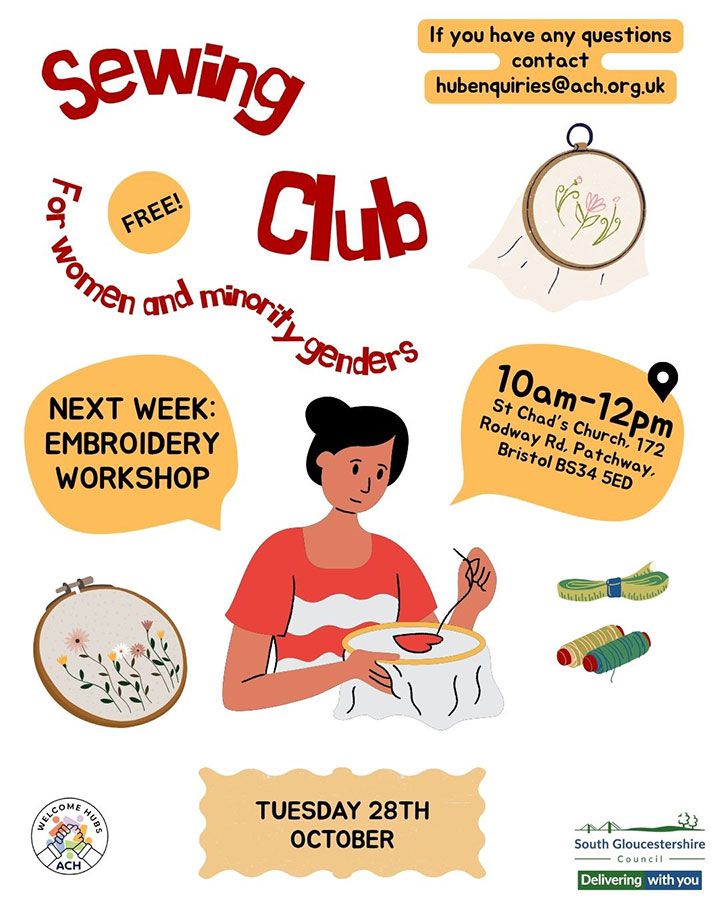 Poster advertising a Sewing Club for women and minority genders
