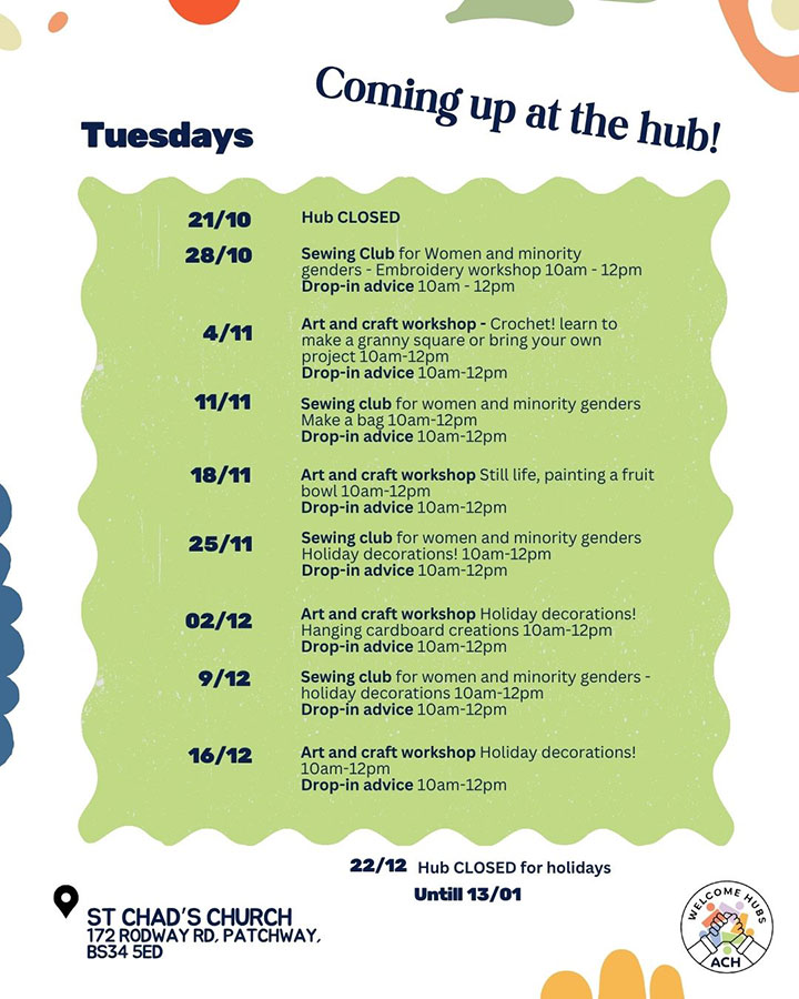 Poster showing what's coming up at the hub during Q3