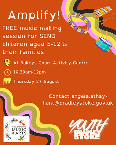 Poster advertising the Amplify! - Music Sessions for ages 5-12