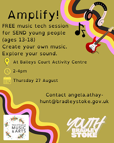 Poster advertising the Amplify! - Music Sessions for ages 13-18